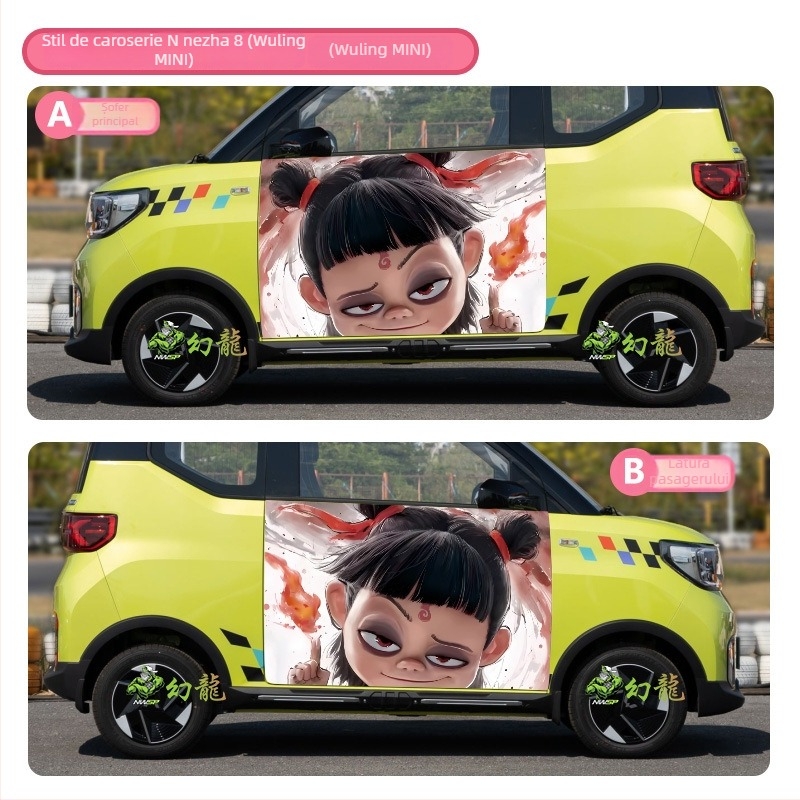 Nezha autocolante pentru mașină – desen animat, instalare magnetică, design creativ personalizat