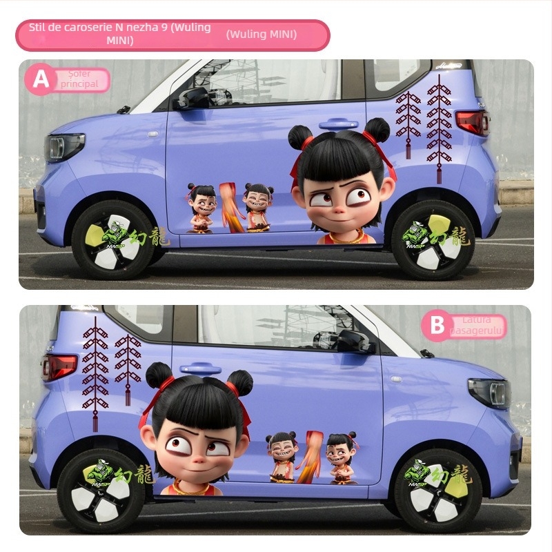 Nezha autocolante pentru mașină – desen animat, instalare magnetică, design creativ personalizat