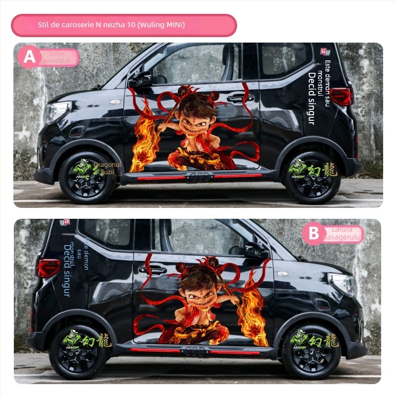 Nezha autocolante pentru mașină – desen animat, instalare magnetică, design creativ personalizat