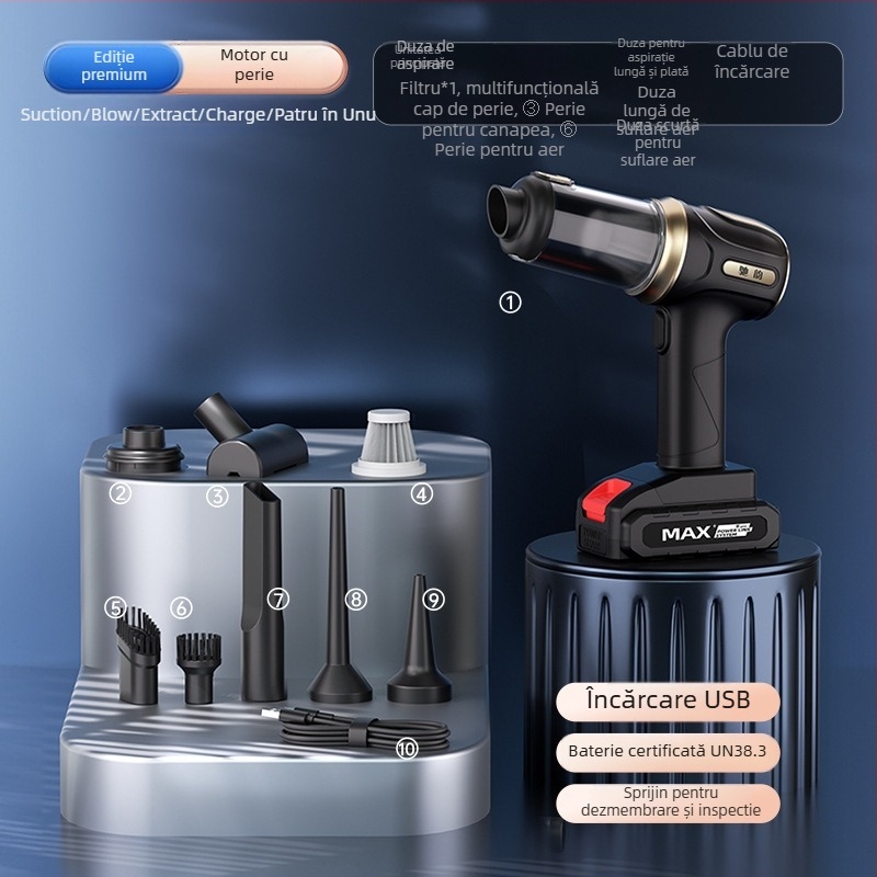 Aspirator auto fără fir – portabil, cu aspirație puternică (20V, 120W, 20000 Pa, reîncărcabil, cablu de 5 m)
