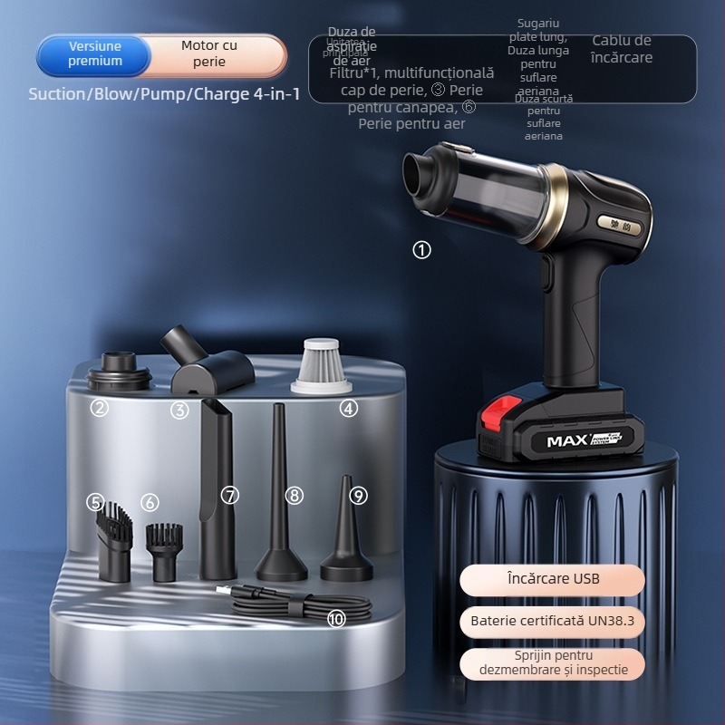 Aspirator auto fără fir – portabil, cu aspirație puternică (20V, 120W, 20000 Pa, reîncărcabil, cablu de 5 m)