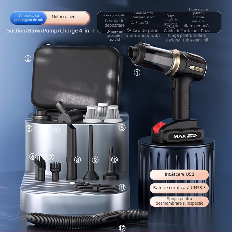 Aspirator auto fără fir – portabil, cu aspirație puternică (20V, 120W, 20000 Pa, reîncărcabil, cablu de 5 m)