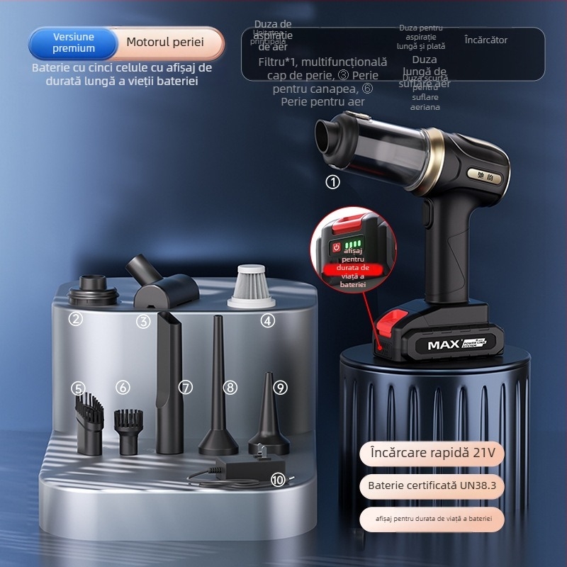 Aspirator auto fără fir – portabil, cu aspirație puternică (20V, 120W, 20000 Pa, reîncărcabil, cablu de 5 m)