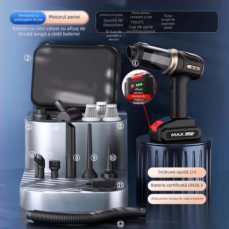 Aspirator auto fără fir – portabil, cu aspirație puternică (20V, 120W, 20000 Pa, reîncărcabil, cablu de 5 m)