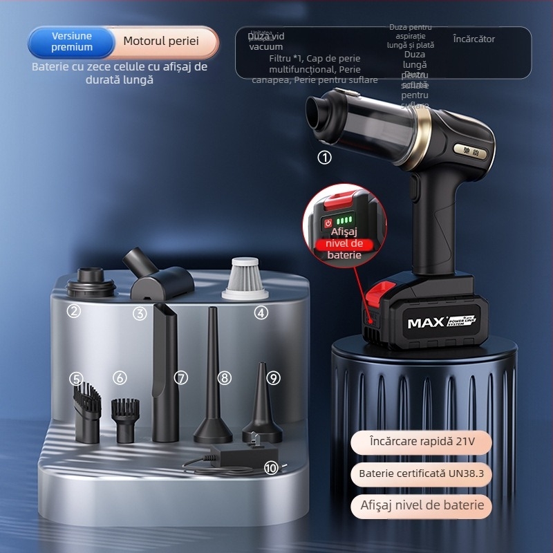 Aspirator auto fără fir – portabil, cu aspirație puternică (20V, 120W, 20000 Pa, reîncărcabil, cablu de 5 m)