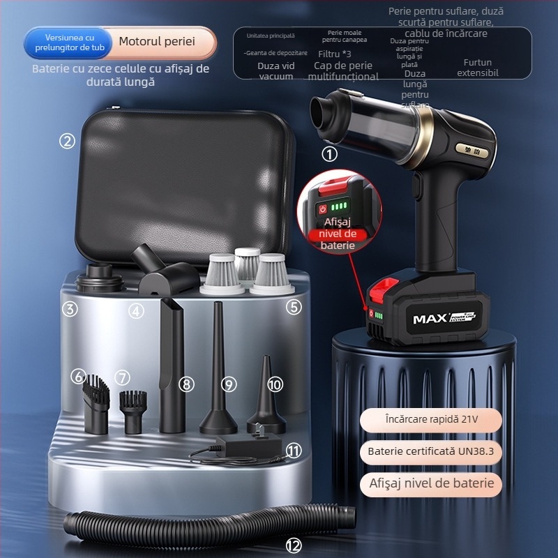 Aspirator auto fără fir – portabil, cu aspirație puternică (20V, 120W, 20000 Pa, reîncărcabil, cablu de 5 m)