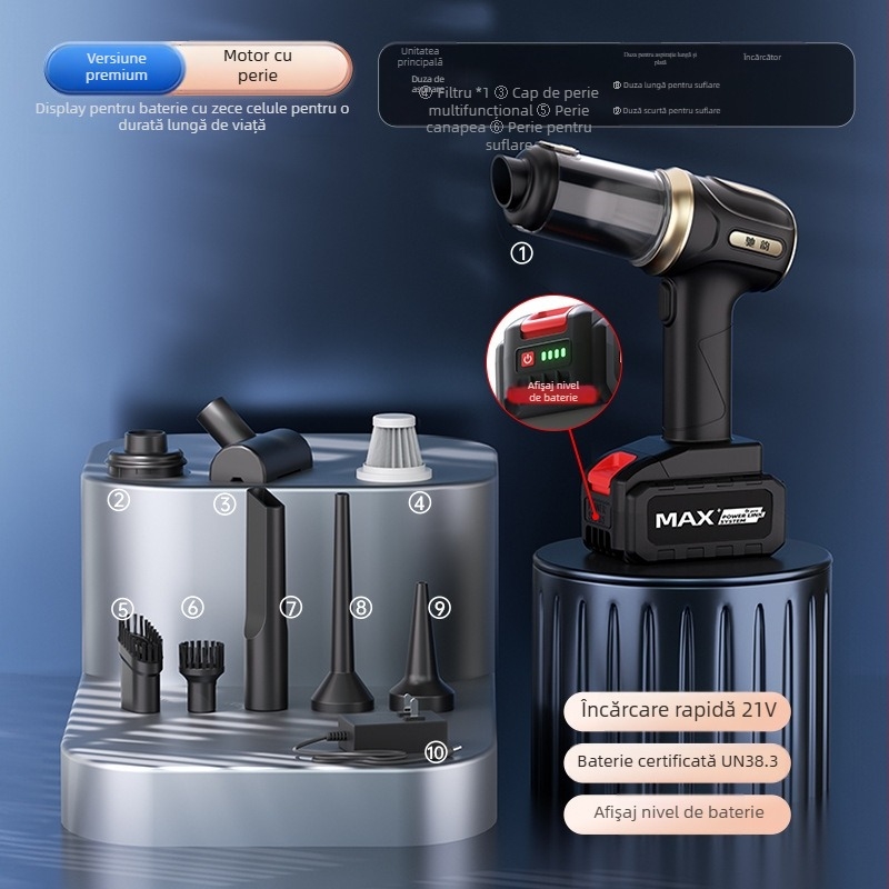 Aspirator auto fără fir – portabil, cu aspirație puternică (20V, 120W, 20000 Pa, reîncărcabil, cablu de 5 m)
