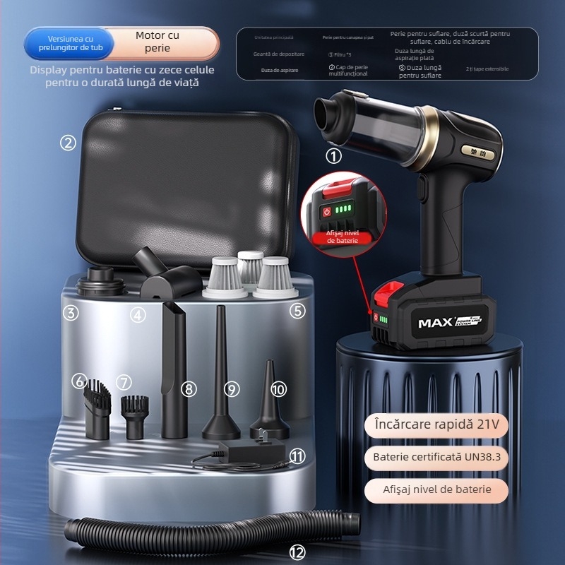Aspirator auto fără fir – portabil, cu aspirație puternică (20V, 120W, 20000 Pa, reîncărcabil, cablu de 5 m)