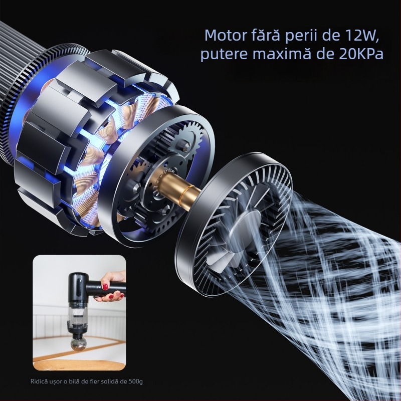 Aspirator auto fără fir, manual și portabil, 11.1V, 100W, aspirație 20000 Pa, reîncărcabil, 75 dB