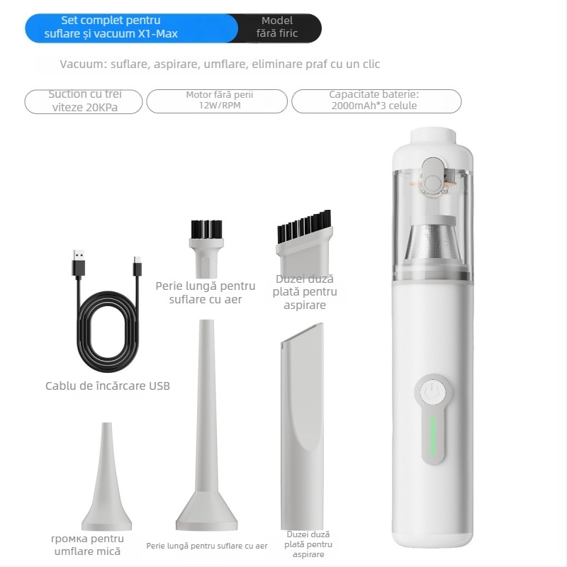 Aspirator auto fără fir, manual și portabil, 11.1V, 100W, aspirație 20000 Pa, reîncărcabil, 75 dB