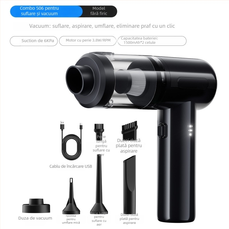 Aspirator auto fără fir, manual și portabil, 11.1V, 100W, aspirație 20000 Pa, reîncărcabil, 75 dB