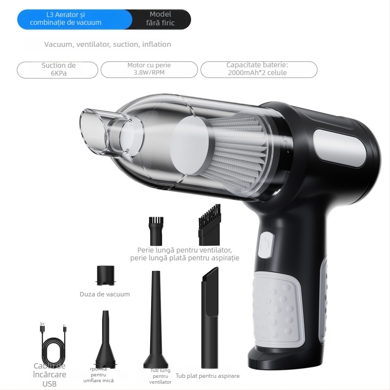 Aspirator auto fără fir, manual și portabil, 11.1V, 100W, aspirație 20000 Pa, reîncărcabil, 75 dB