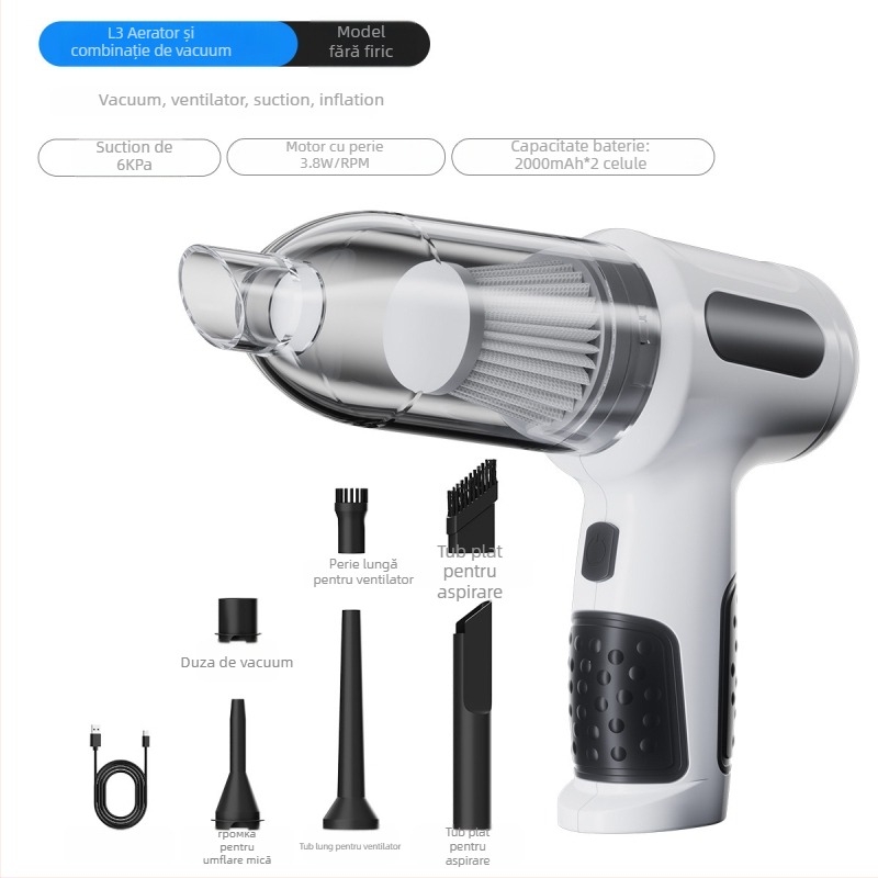Aspirator auto fără fir, manual și portabil, 11.1V, 100W, aspirație 20000 Pa, reîncărcabil, 75 dB