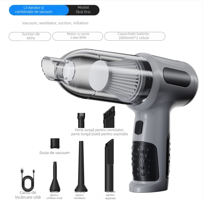 Aspirator auto fără fir, manual și portabil, 11.1V, 100W, aspirație 20000 Pa, reîncărcabil, 75 dB