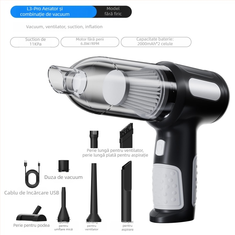 Aspirator auto fără fir, manual și portabil, 11.1V, 100W, aspirație 20000 Pa, reîncărcabil, 75 dB