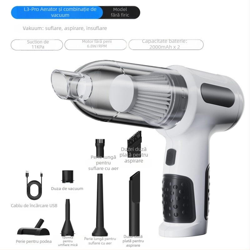 Aspirator auto fără fir, manual și portabil, 11.1V, 100W, aspirație 20000 Pa, reîncărcabil, 75 dB