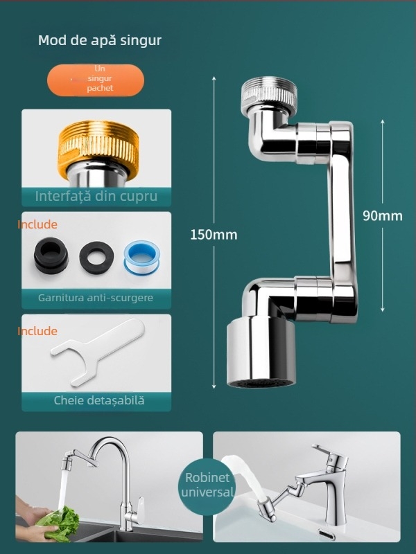 Extensor universal pentru robinet, rotativ și anti-strop pentru chiuvetă – multifuncțional
