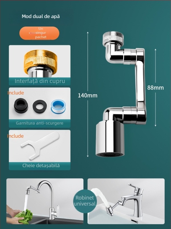 Extensor universal pentru robinet, rotativ și anti-strop pentru chiuvetă – multifuncțional