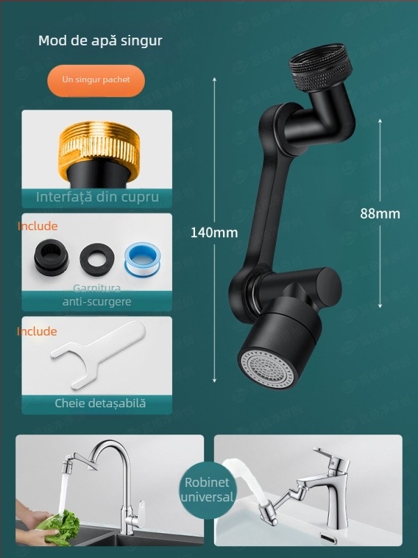 Extensor universal pentru robinet, rotativ și anti-strop pentru chiuvetă – multifuncțional