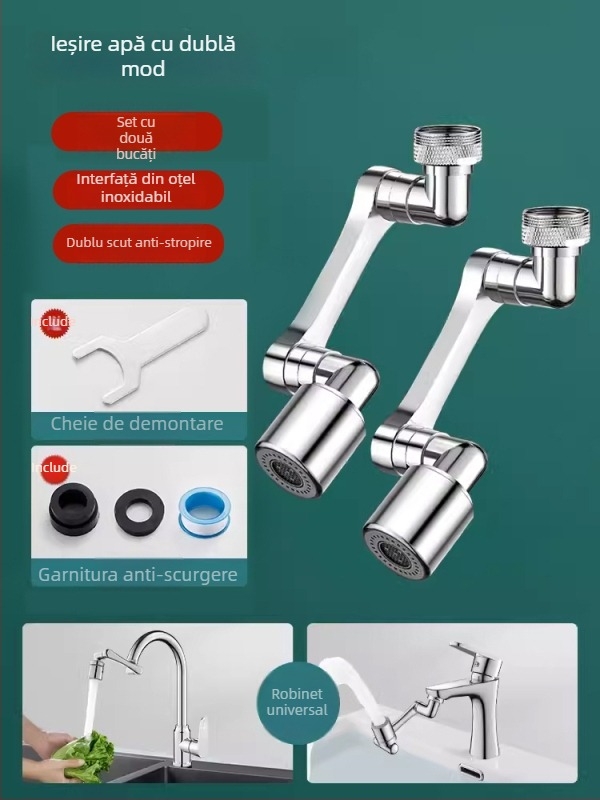 Extensor universal pentru robinet, rotativ și anti-strop pentru chiuvetă – multifuncțional