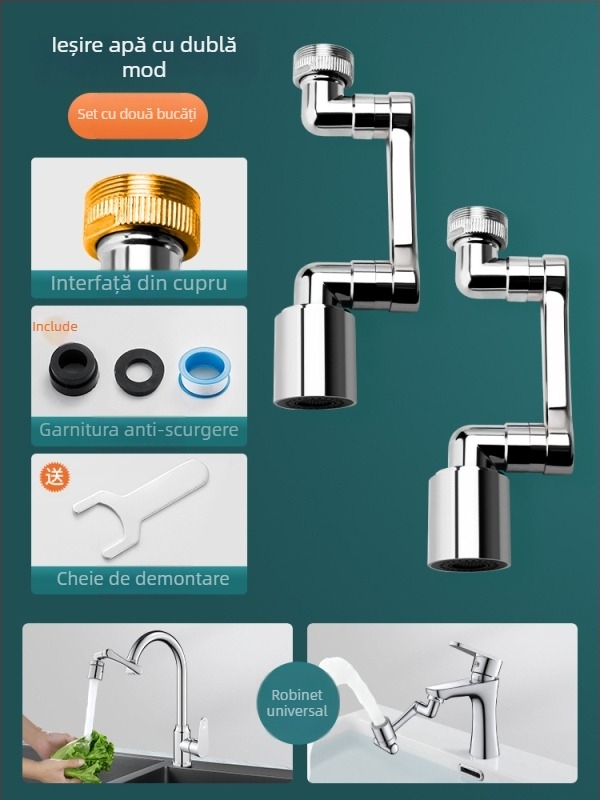 Extensor universal pentru robinet, rotativ și anti-strop pentru chiuvetă – multifuncțional