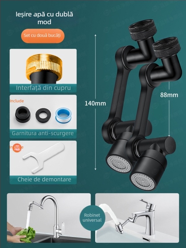 Extensor universal pentru robinet, rotativ și anti-strop pentru chiuvetă – multifuncțional