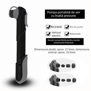 Pompa manuală portabilă pentru bicicletă cu manometru (Model 61, corp din plastic)