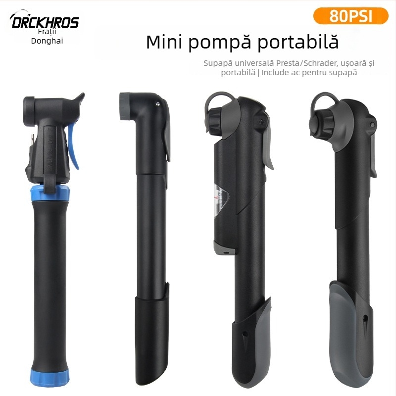 Pompa manuală portabilă pentru bicicletă cu manometru (Model 61, corp din plastic)