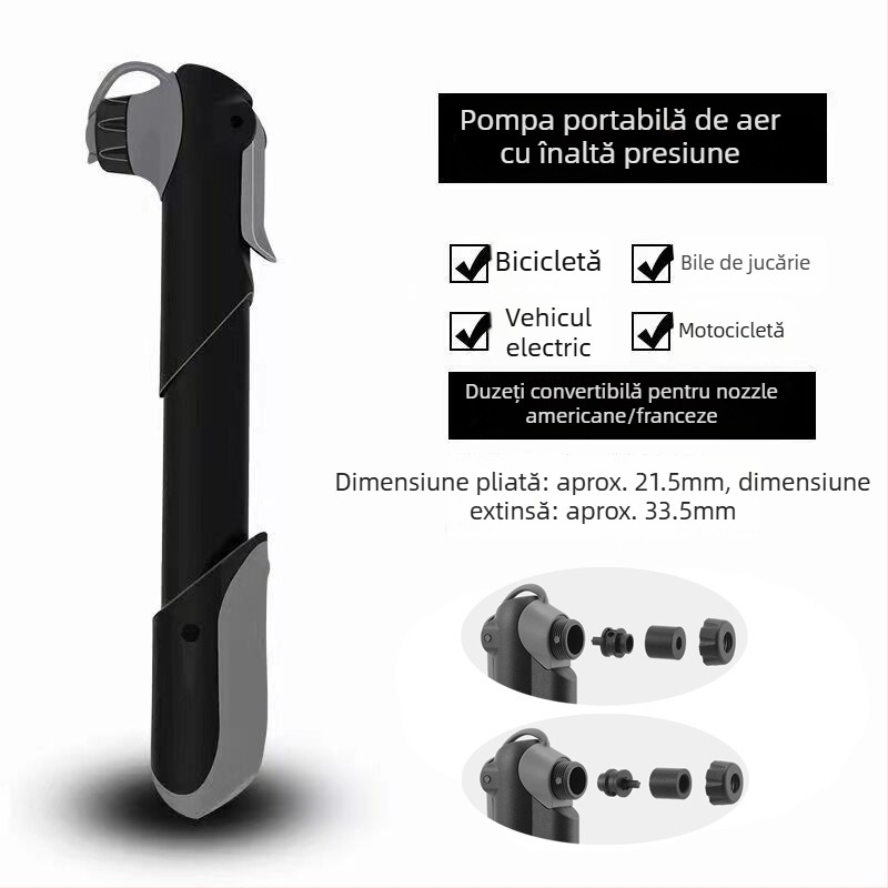 Pompa manuală portabilă pentru bicicletă cu manometru (Model 61, corp din plastic)