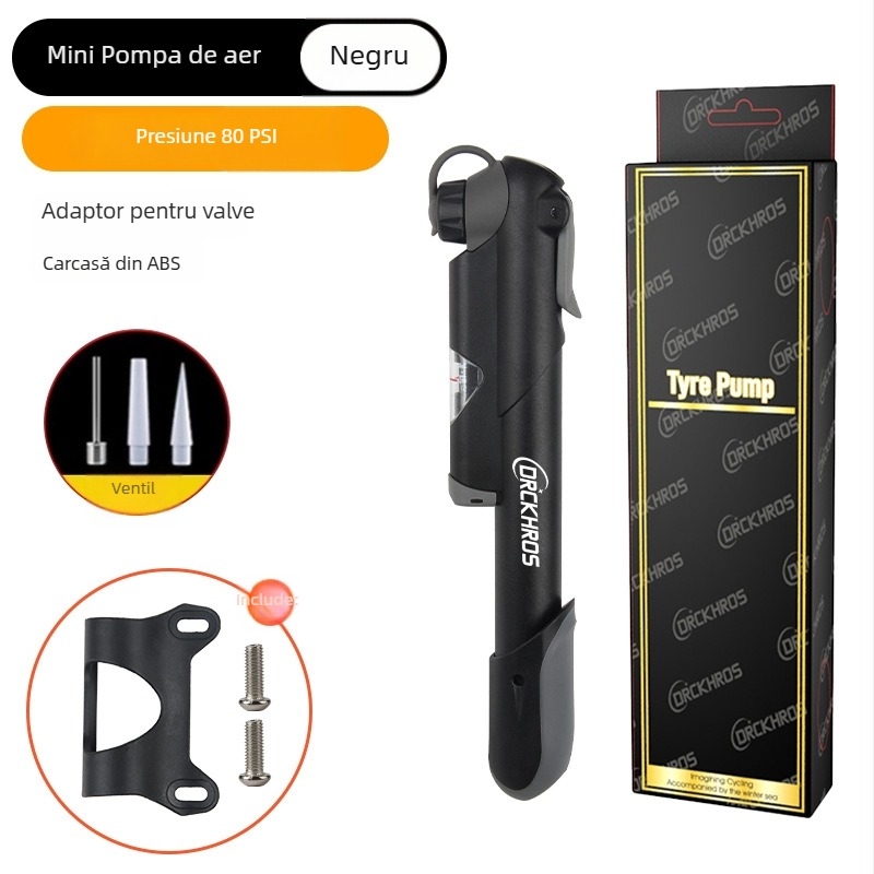 Pompa manuală portabilă pentru bicicletă cu manometru (Model 61, corp din plastic)