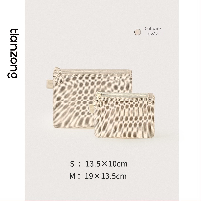 Geantă cosmetică, model Lines double zipper storage bag, pânză Oxford, multifuncțională, pentru călătorii