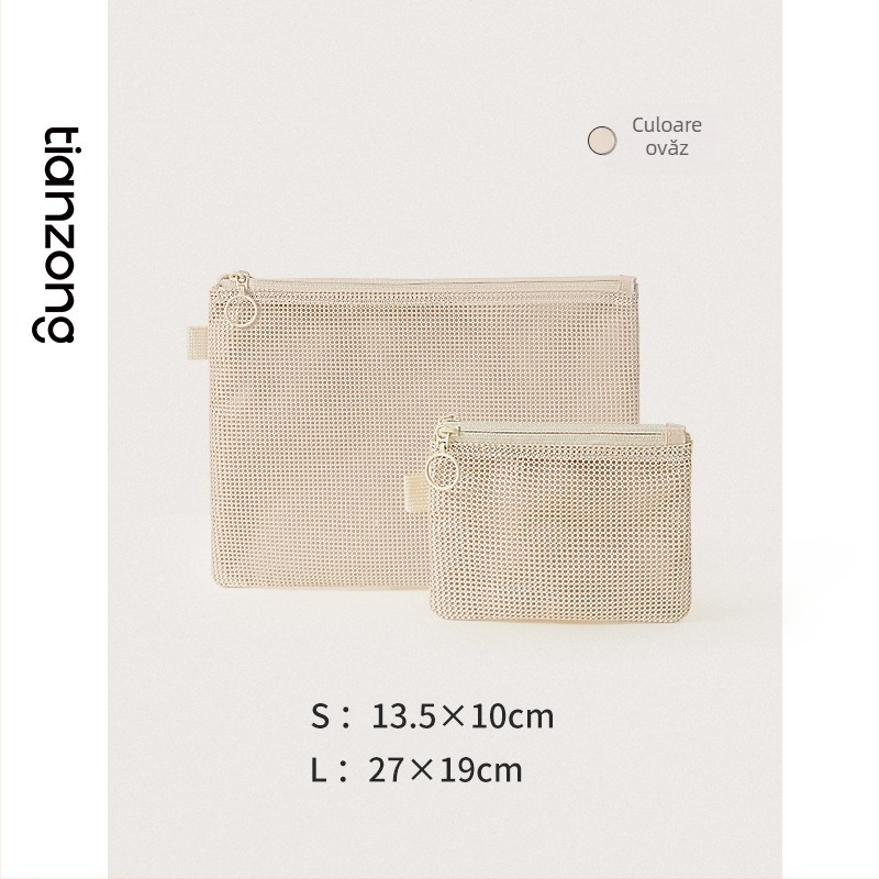 Geantă cosmetică, model Lines double zipper storage bag, pânză Oxford, multifuncțională, pentru călătorii