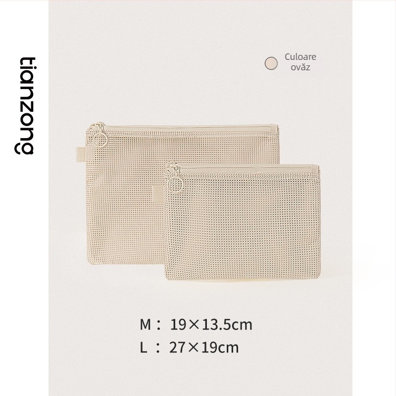 Geantă cosmetică, model Lines double zipper storage bag, pânză Oxford, multifuncțională, pentru călătorii