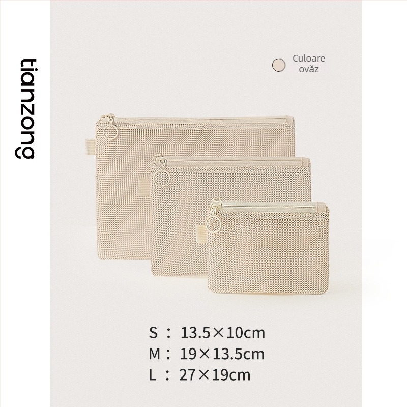 Geantă cosmetică, model Lines double zipper storage bag, pânză Oxford, multifuncțională, pentru călătorii