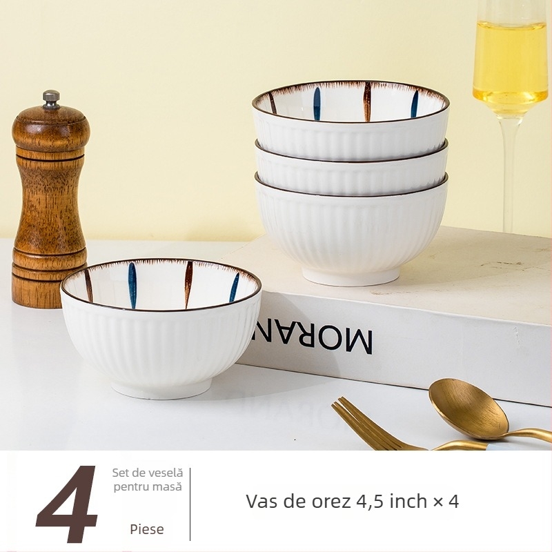 Set de veselă din porțelan pentru servire, cu model în dungi, suprafață underglaze, formă circulară, compatibil cu microunde
