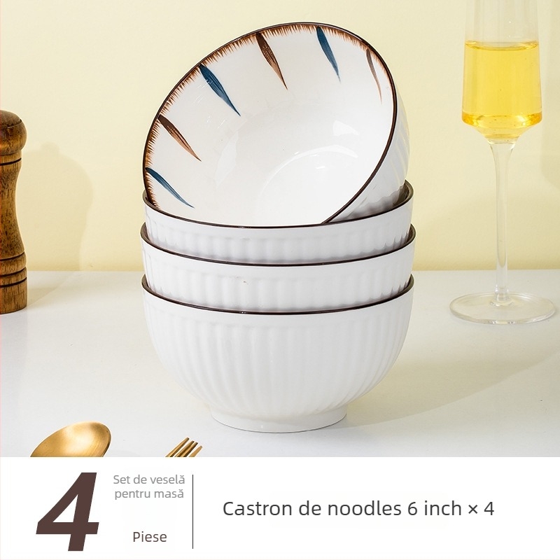 Set de veselă din porțelan pentru servire, cu model în dungi, suprafață underglaze, formă circulară, compatibil cu microunde
