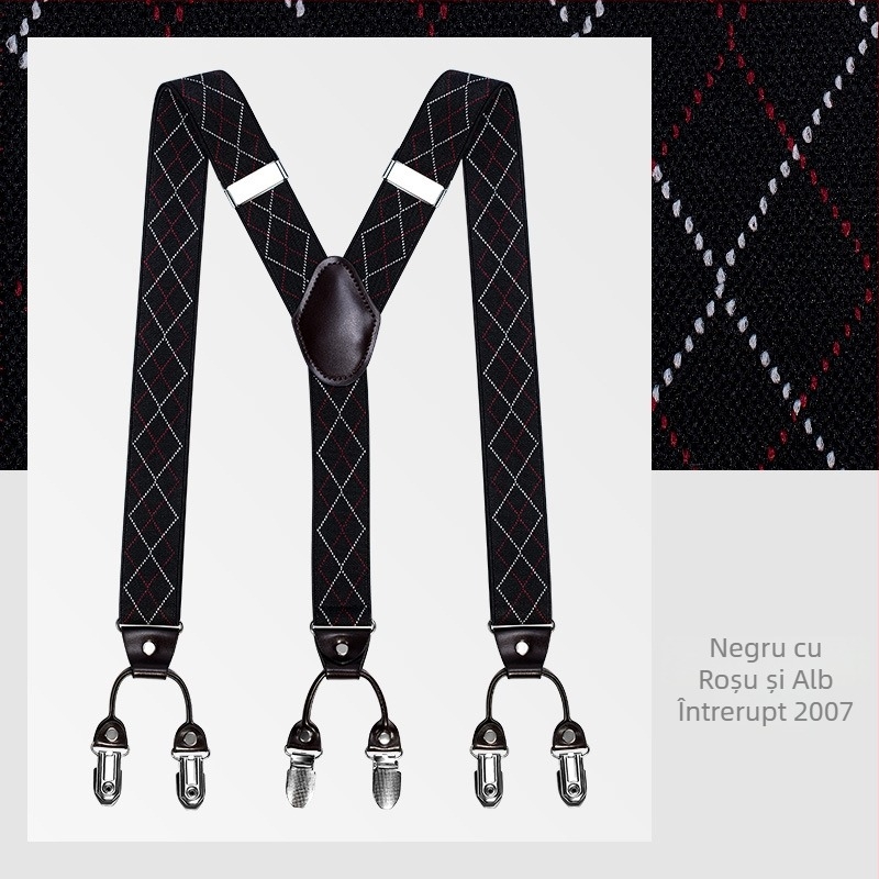 kaidvll Bretele tip Y pentru bărbați, cu 6 clipsuri, lungime reglabilă, bretele încrucișate, elastice puternice