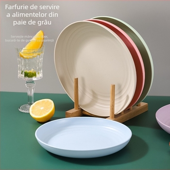 Set de farfurii rotunde din pai de grâu – stil Nordic, simplu, pentru uz casnic; farfurii circulare, posibilitate imprimare logo și personalizare; nu sunt compatibile cu microundele.