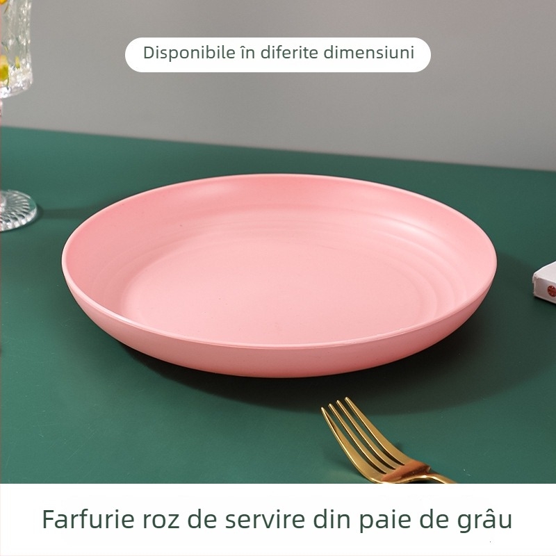 Set de farfurii rotunde din pai de grâu – stil Nordic, simplu, pentru uz casnic; farfurii circulare, posibilitate imprimare logo și personalizare; nu sunt compatibile cu microundele.