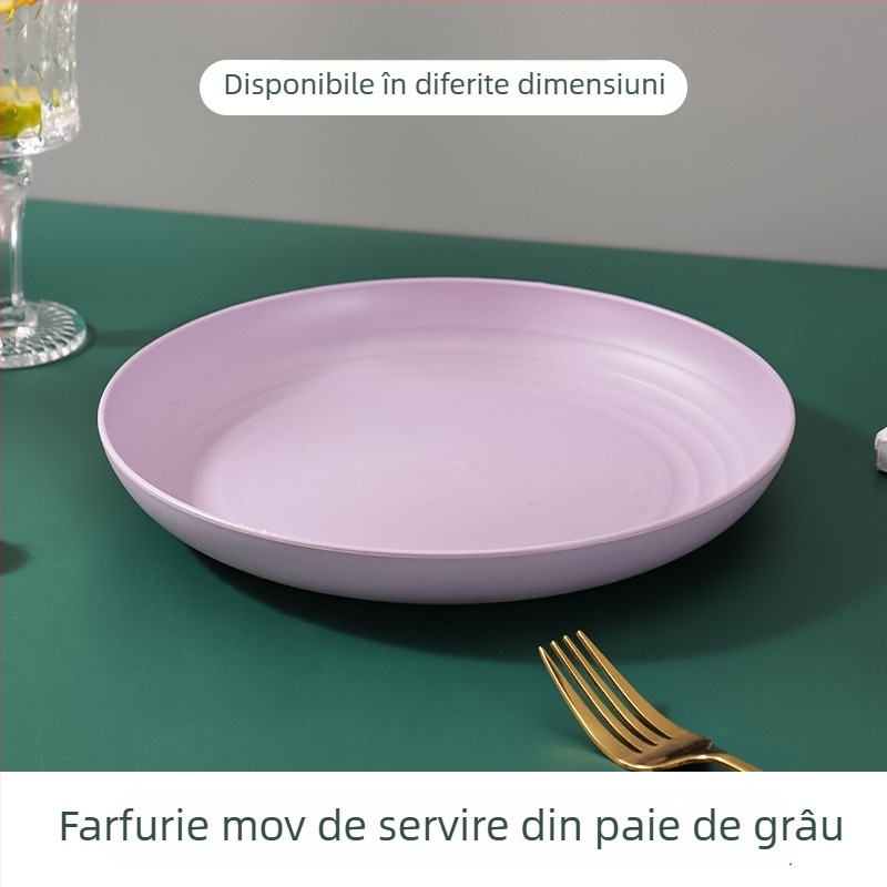 Set de farfurii rotunde din pai de grâu – stil Nordic, simplu, pentru uz casnic; farfurii circulare, posibilitate imprimare logo și personalizare; nu sunt compatibile cu microundele.