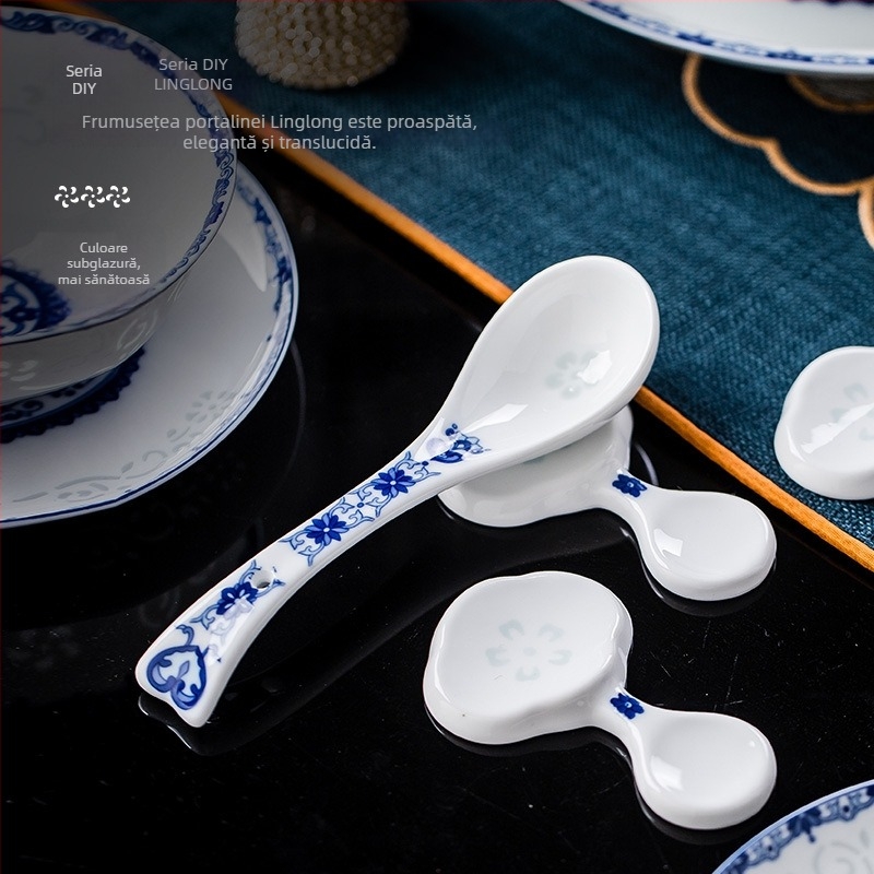 Set de veselă din porțelan cu model floral, stil chinezesc, formă circulară, finisaj subglazură, compatibil cu microunde, personalizabil