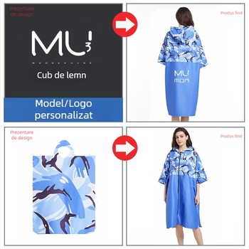 Halat poncho cu glugă din microfibră, uscare rapidă, 150D fir, 500 g+, Personalizare disponibilă