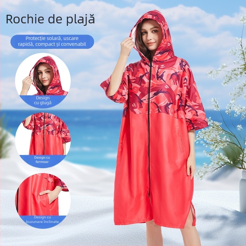 Halat poncho cu glugă din microfibră, uscare rapidă, 150D fir, 500 g+, Personalizare disponibilă