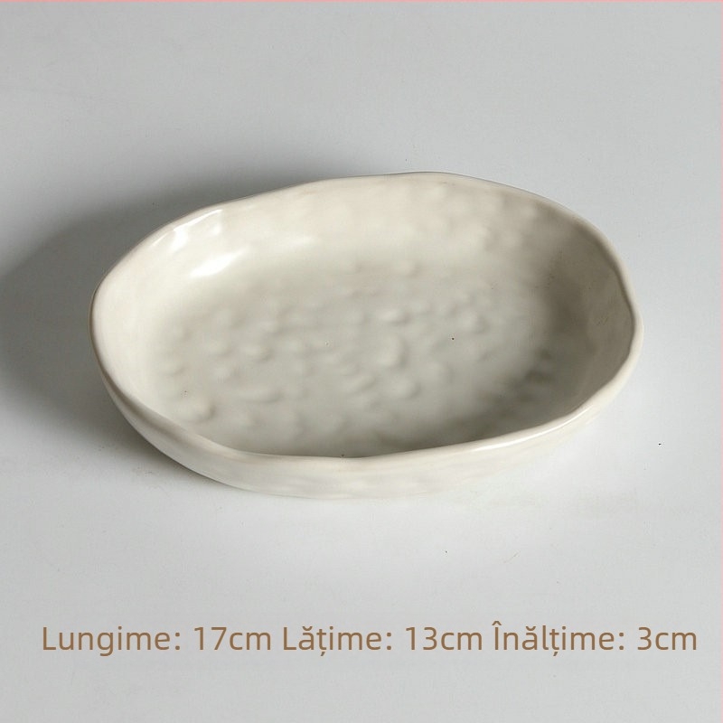 Farfurie ceramice plată, lucrată manual, formă neregulată, stil retro, potrivită pentru cuptor cu microunde
