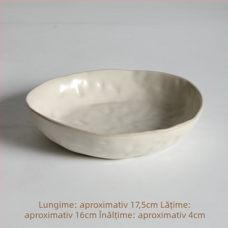 Farfurie ceramice plată, lucrată manual, formă neregulată, stil retro, potrivită pentru cuptor cu microunde