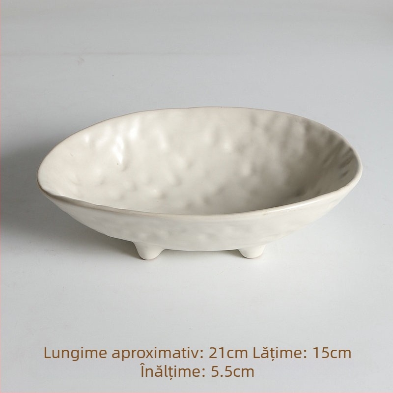 Farfurie ceramice plată, lucrată manual, formă neregulată, stil retro, potrivită pentru cuptor cu microunde
