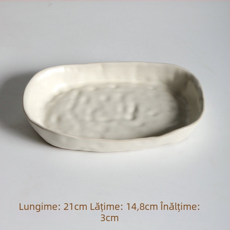Farfurie ceramice plată, lucrată manual, formă neregulată, stil retro, potrivită pentru cuptor cu microunde