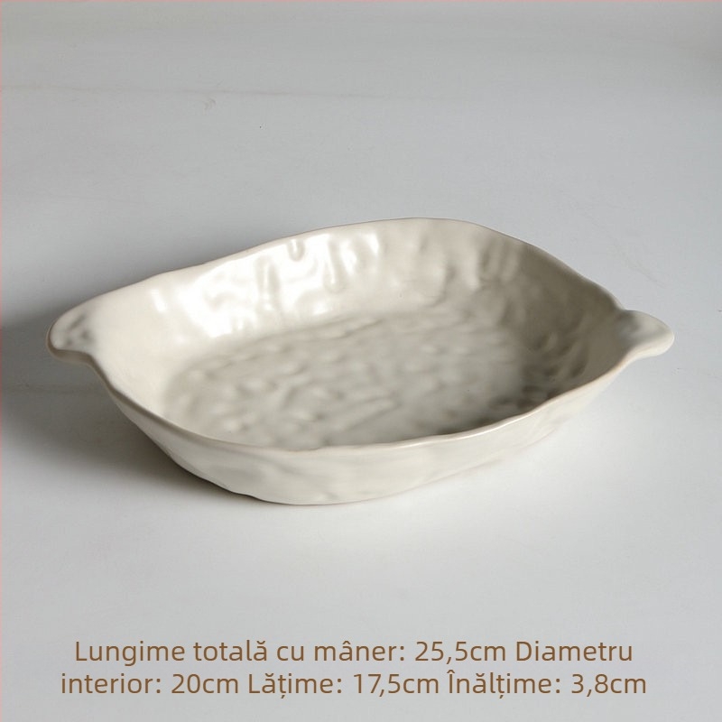Farfurie ceramice plată, lucrată manual, formă neregulată, stil retro, potrivită pentru cuptor cu microunde