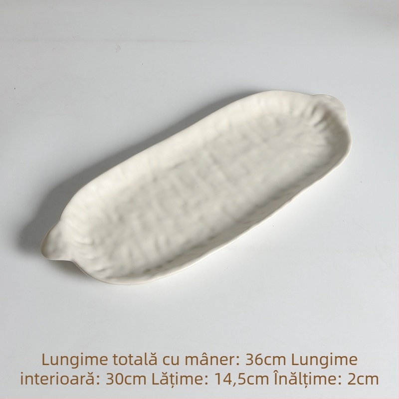 Farfurie ceramice plată, lucrată manual, formă neregulată, stil retro, potrivită pentru cuptor cu microunde
