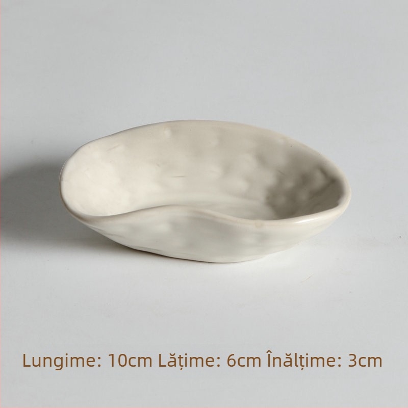 Farfurie ceramice plată, lucrată manual, formă neregulată, stil retro, potrivită pentru cuptor cu microunde